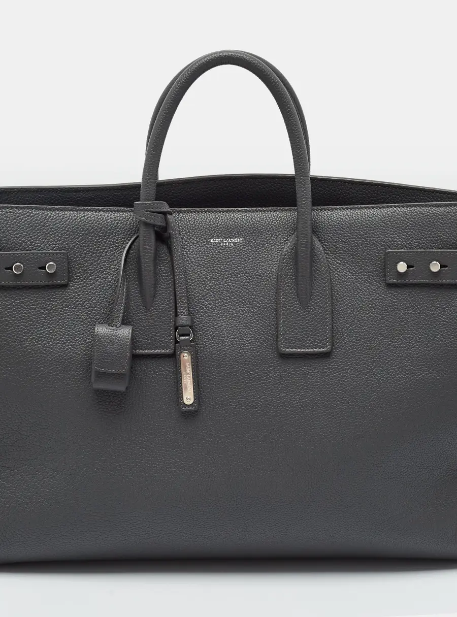 Saint Laurent Sac De Jour Thin Large Grey Leather Tote