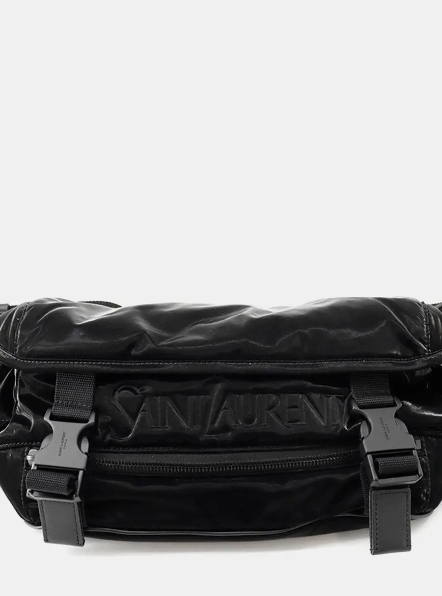 Saint Laurent Paris Embroiderycrossbody Bag Black Silktec Canvas