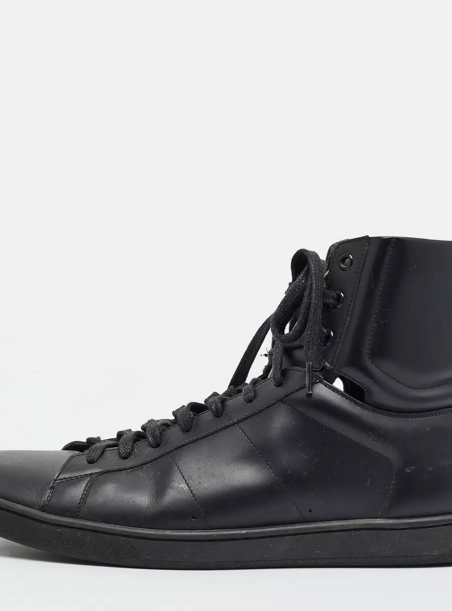 Saint Laurent Court Classic Size 46 Black Leather High Top Sneakers