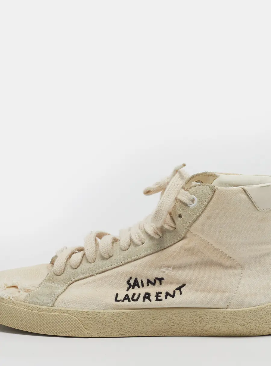 Saint Laurent Court Classic SI/06 Size 41 Cream/Grey Damaged Canvas and Suede High Top Sneakers
