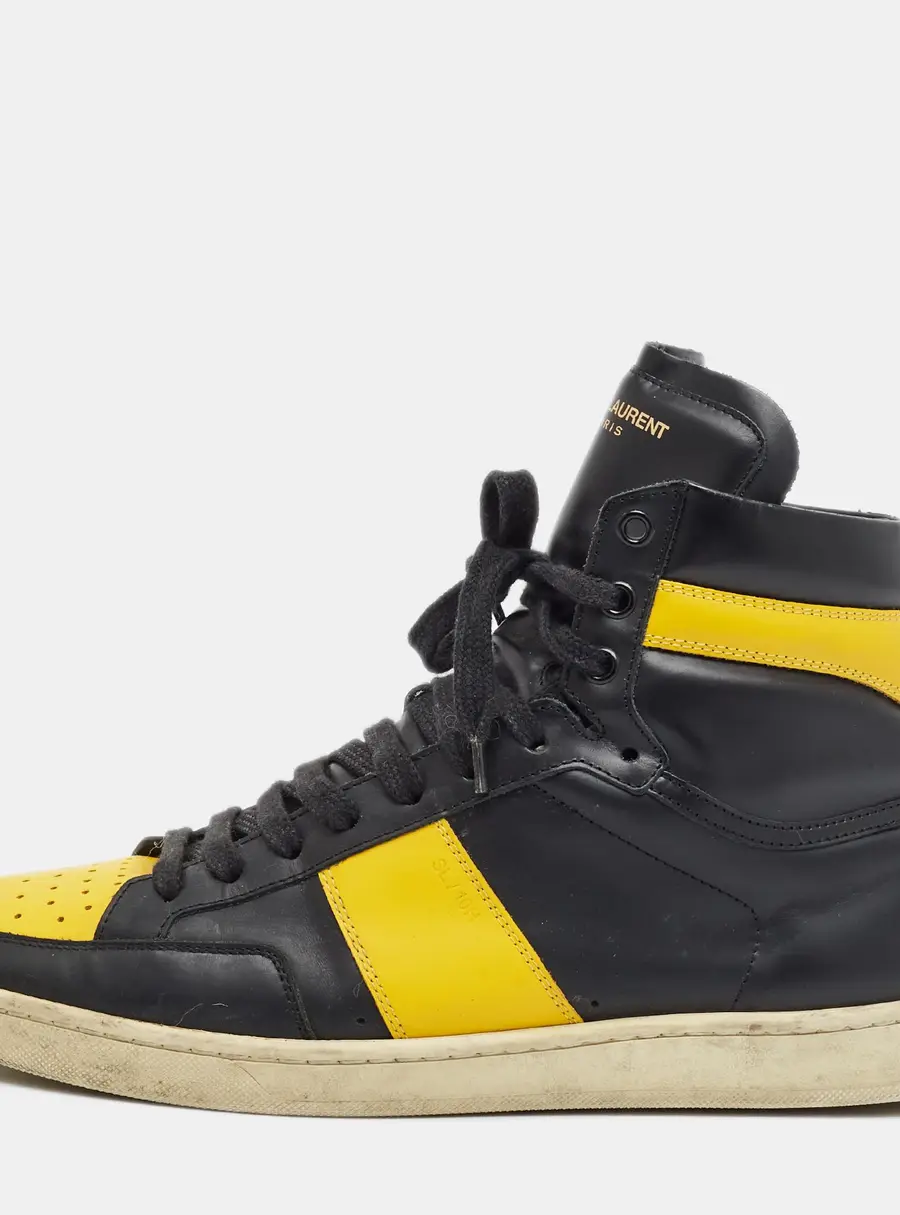 Saint Laurent SL-10H Size 42 Black/Yellow Leather High Top Sneakers