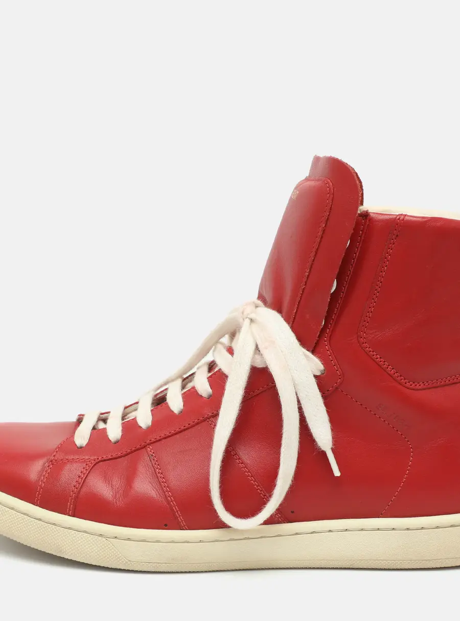 Saint Laurent Signature Court Classic SL/01H Size 41 Red Leather High Top Sneakers
