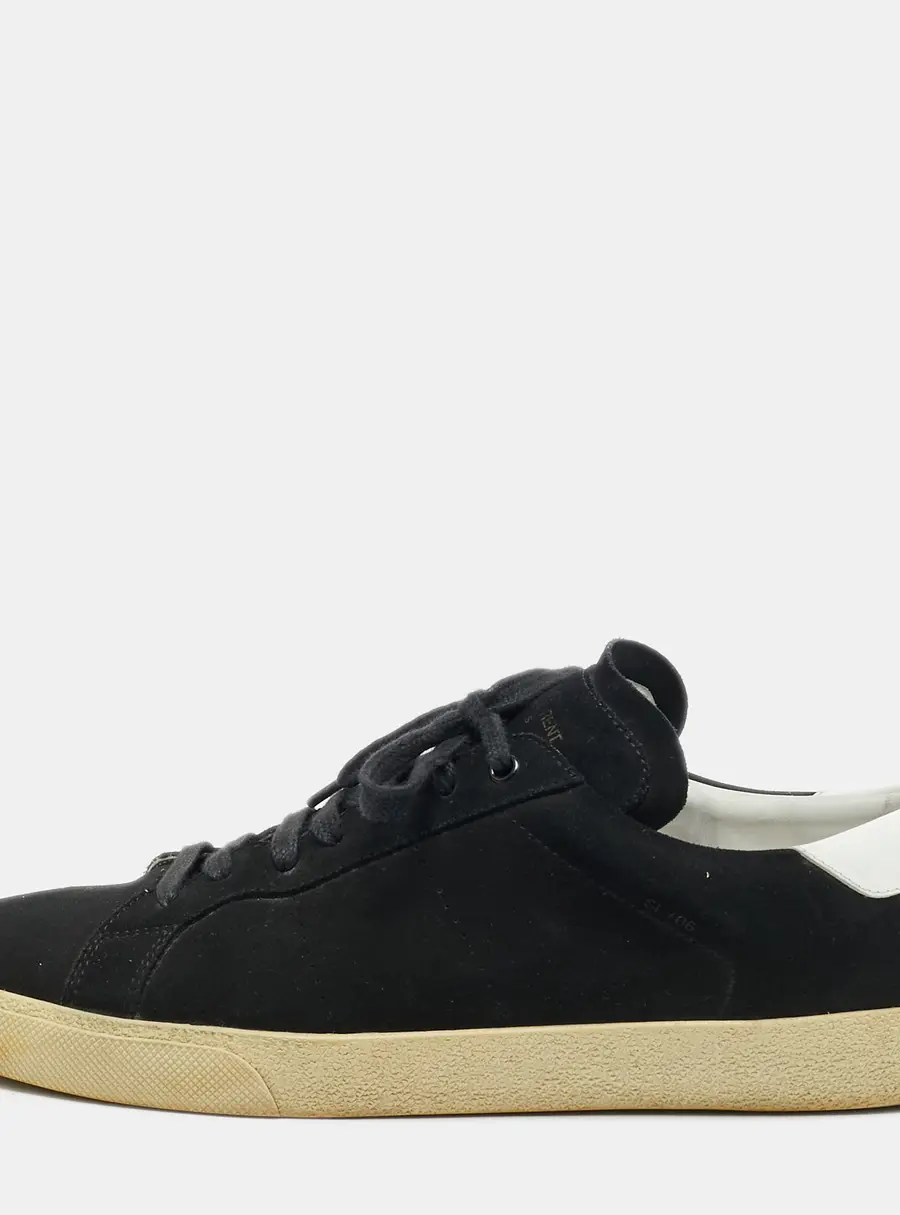 Saint Laurent Court Classic SL/06 Size 46 Black/White Leather and Suede Low Top Sneakers