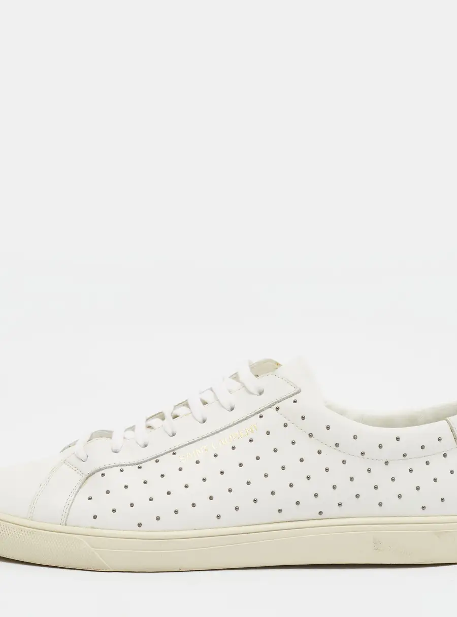 Saint Laurent Court Classic Size 44 White Leather Studded Low Top Sneakers
