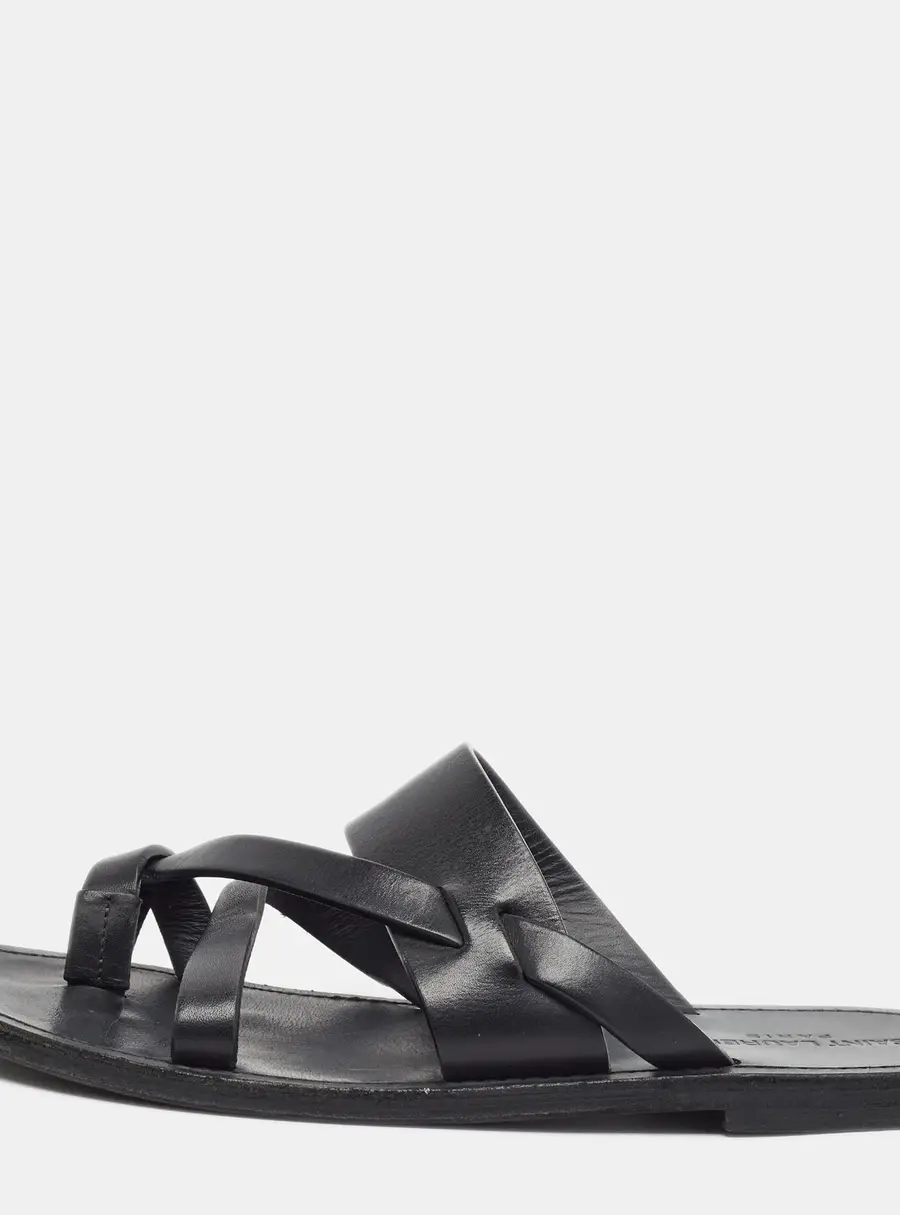 Saint Laurent Culver Size 43 Black Leather Flat Slides