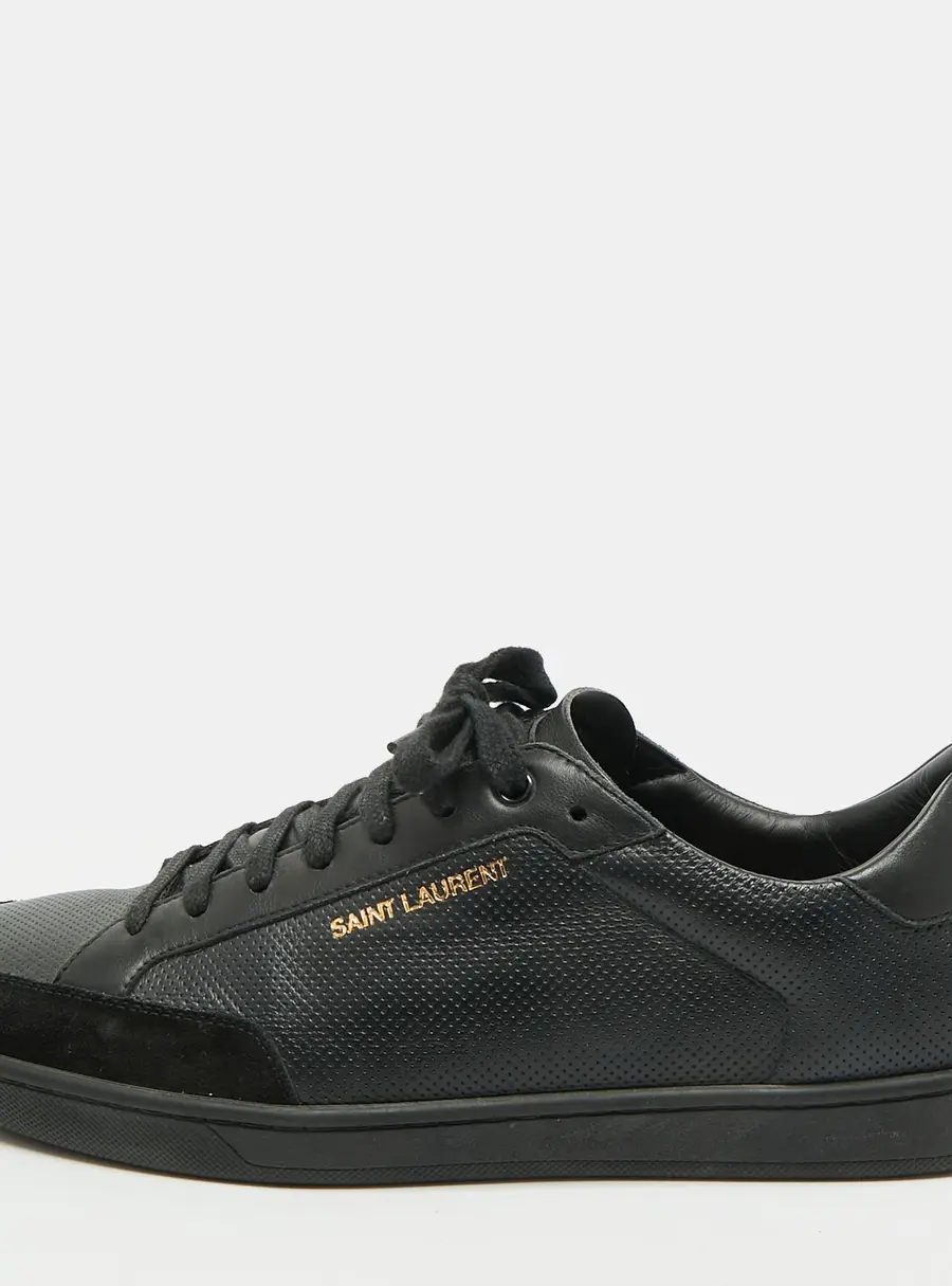 Saint Laurent Court Classic Size 43.5 Black Perforated Leather and Suede Low Top Sneakers