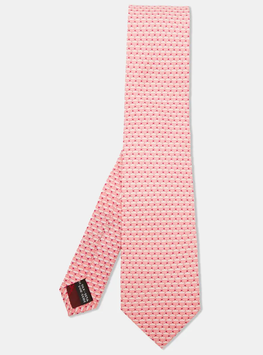 Salvatore Ferragamo Pink Boat Print Silk Classic Tie
