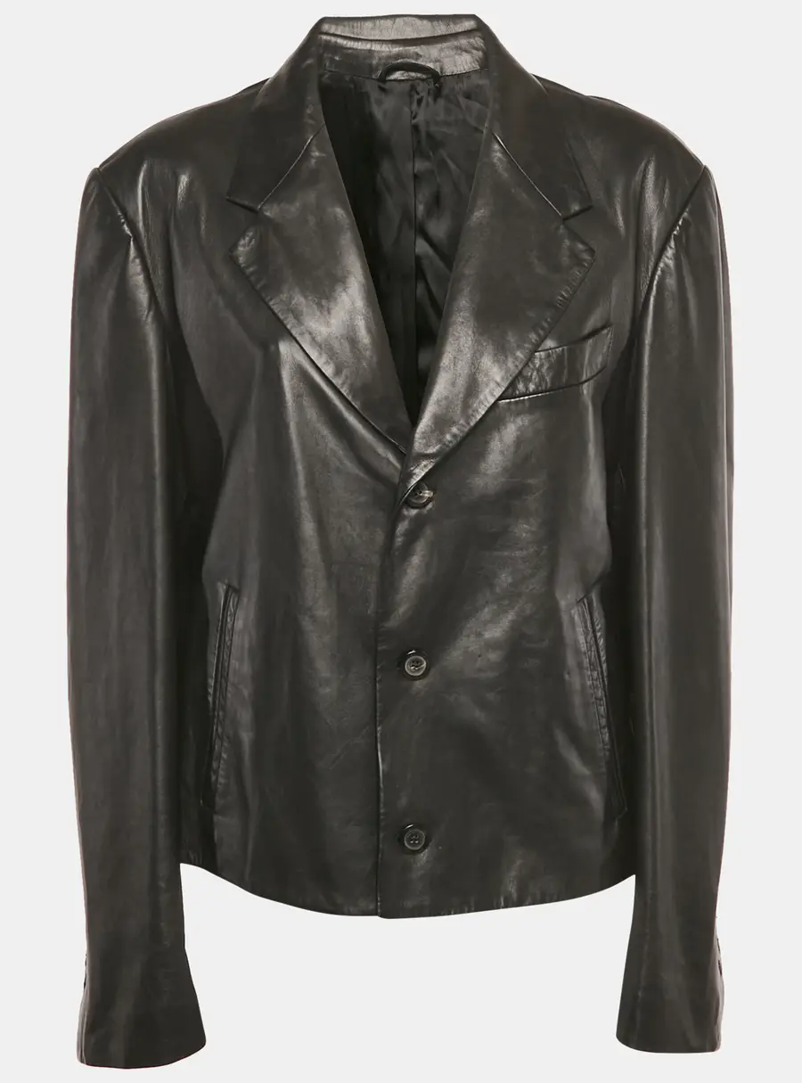 Salvatore Ferragamo Black Leather Slim-Cut Single Breasted Blazer XL