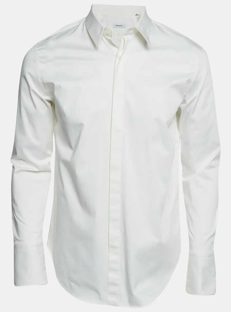 Salvatore Ferragamo White Cotton Long Sleeve Shirt L