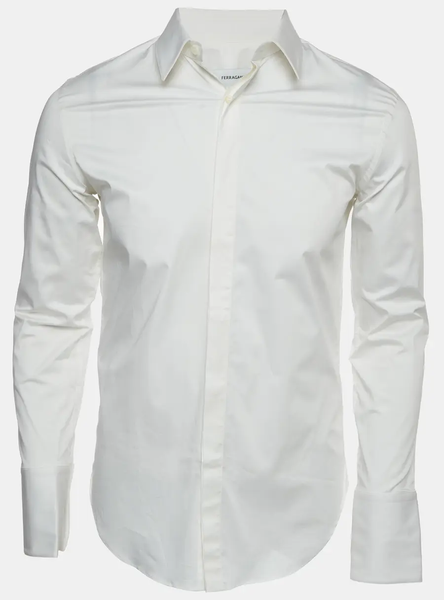 Salvatore Ferragamo White Stretch Cotton Long Sleeve Shirt S
