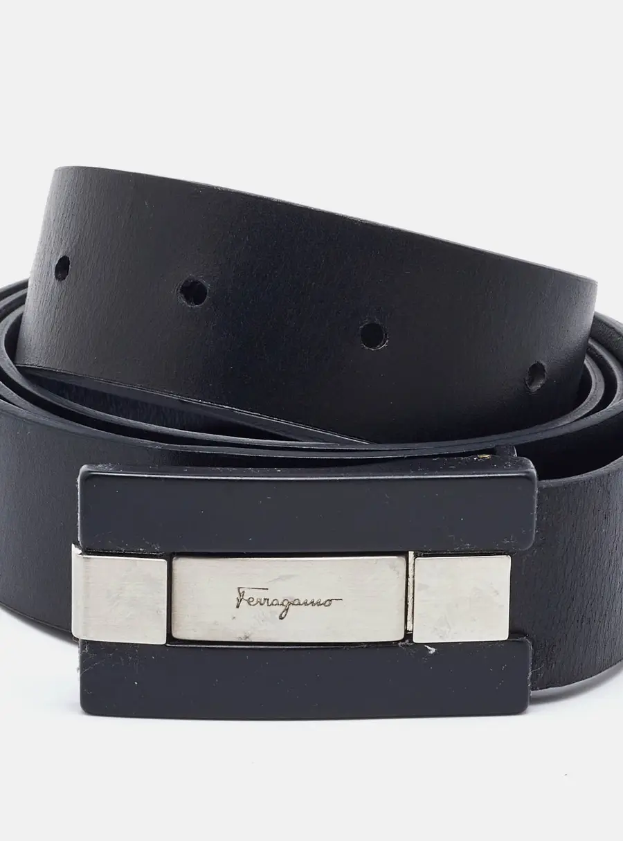 Salvatore Ferragamo Black Leather Cut to Size Reversible Belt