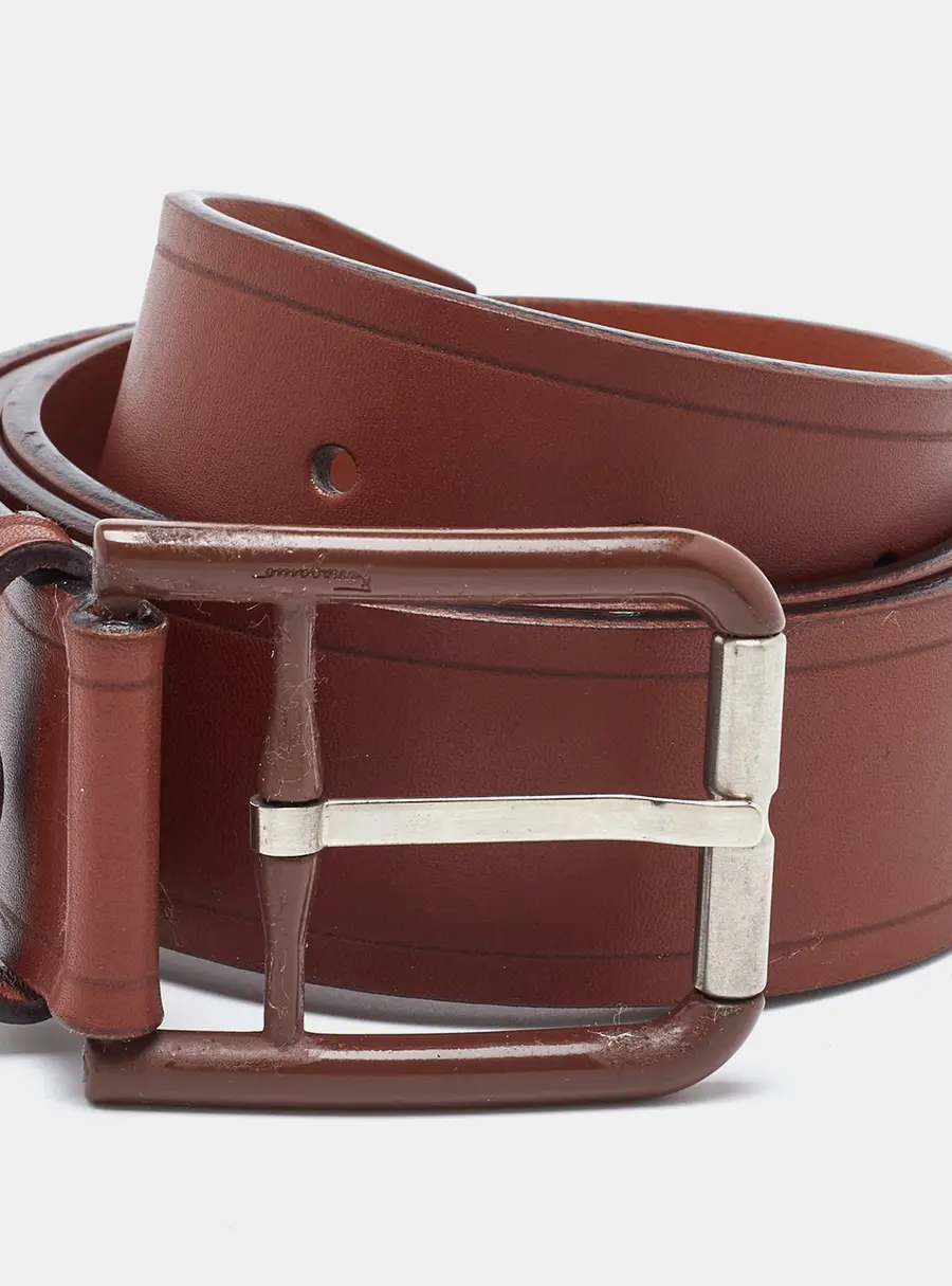 Salvatore Ferragamo Brown Leather Buckle Belt 85CM