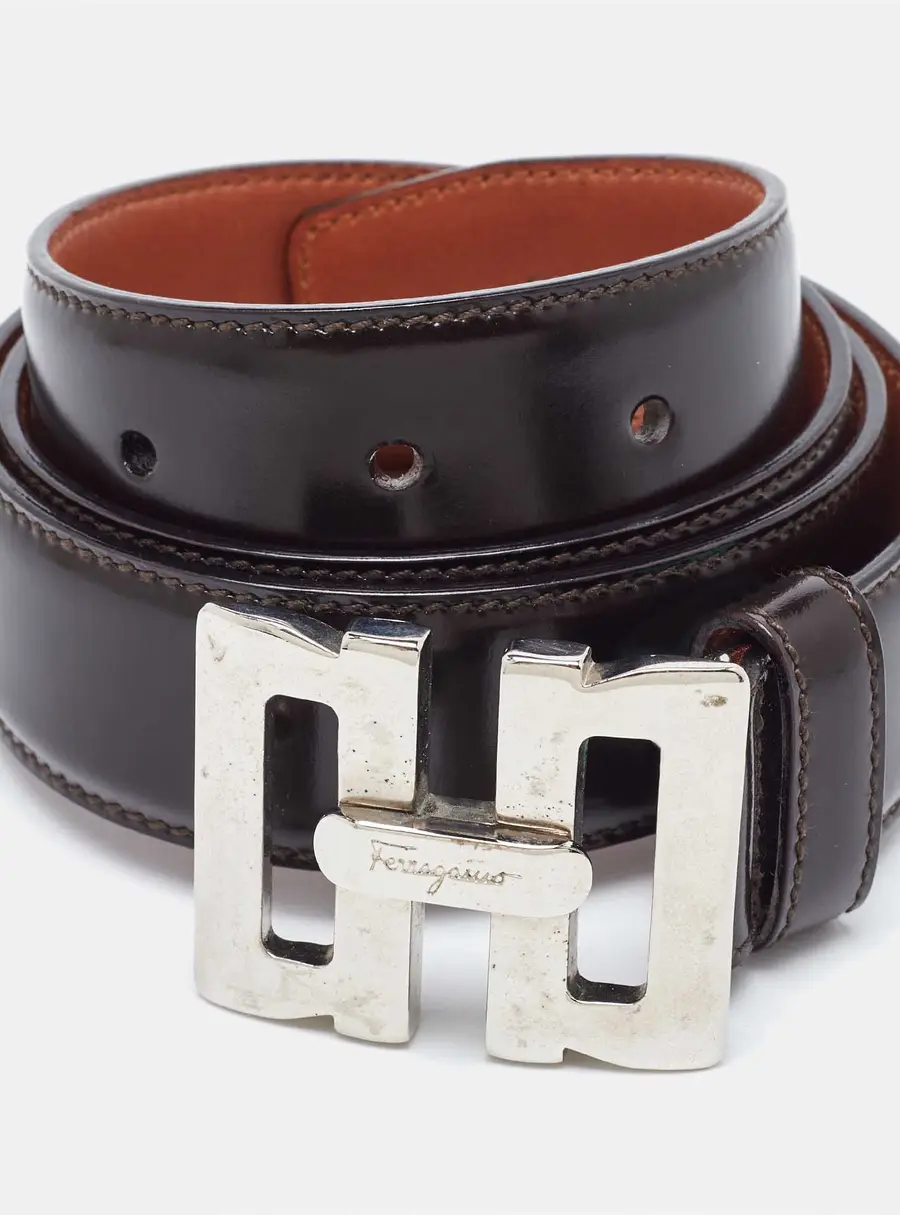 Salvatore Ferragamo Dark Brown Leather Waist Belt 80CM