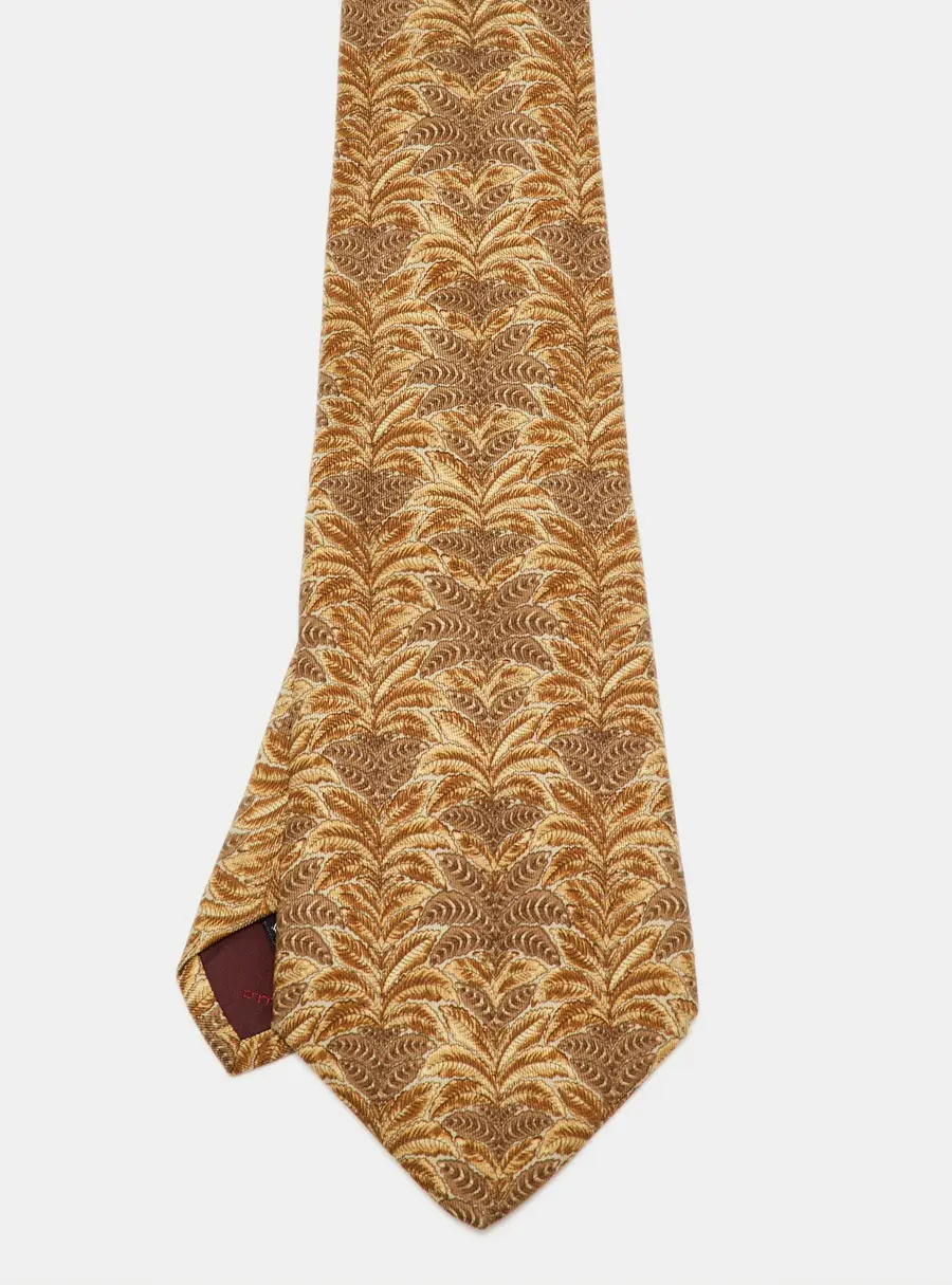 Salvatore Ferragamo Brown Leaf Print Silk Traditional Tie