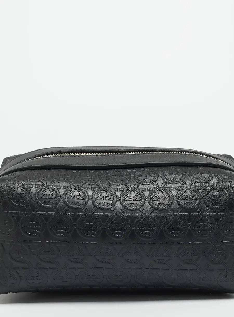 Salvatore Ferragamo Toiletry Bag Black Gancini Embossed Leather