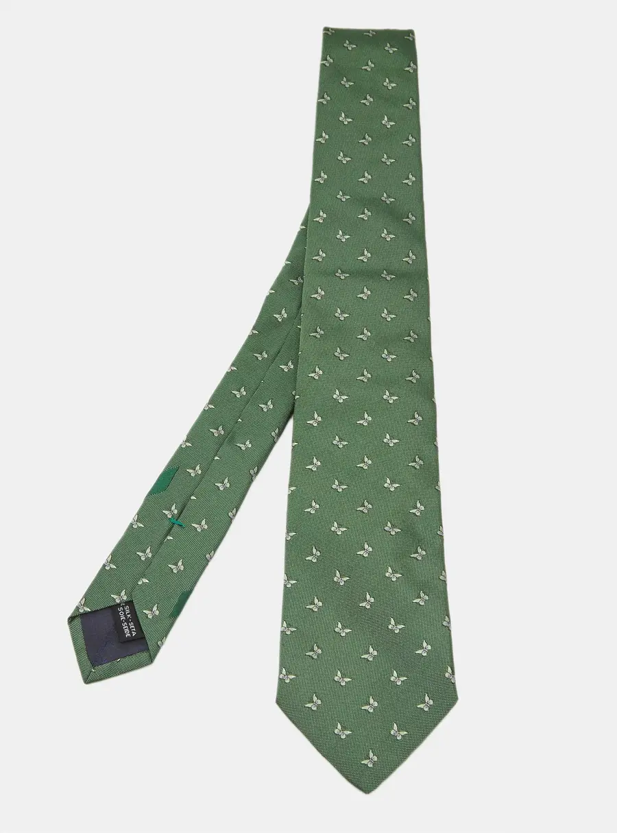 Salvatore Ferragamo Green Butterfly Silk Jacquard Classic Tie