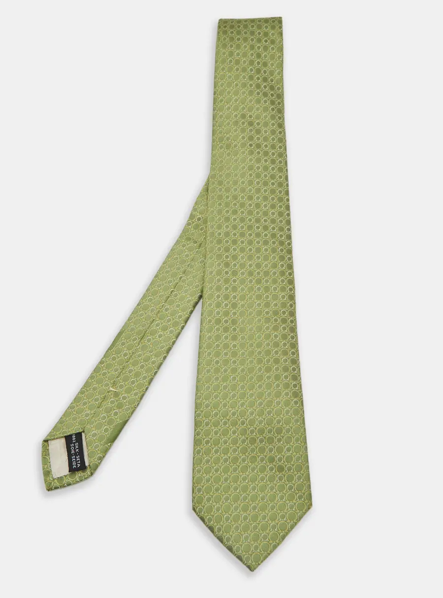 Salvatore Ferragamo Green Gancini Pattern Silk Tie