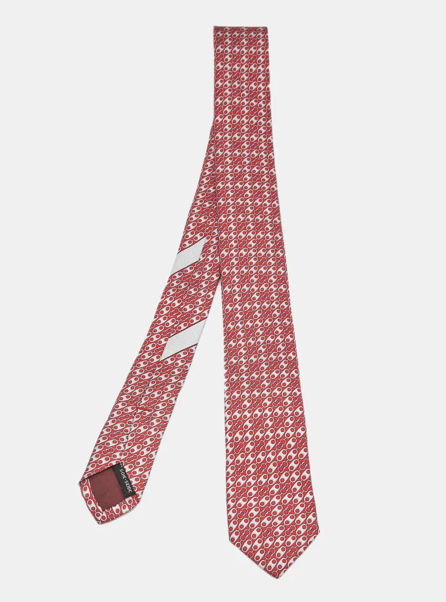 Salvatore Ferragamo Red Link Print Silk Skinny Tie