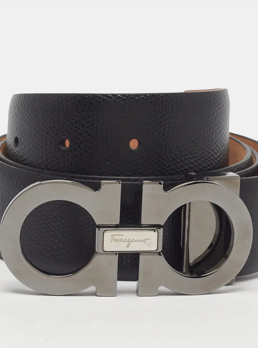 Salvatore Ferragamo Black Gancini Cut to Size Belt Black Leather