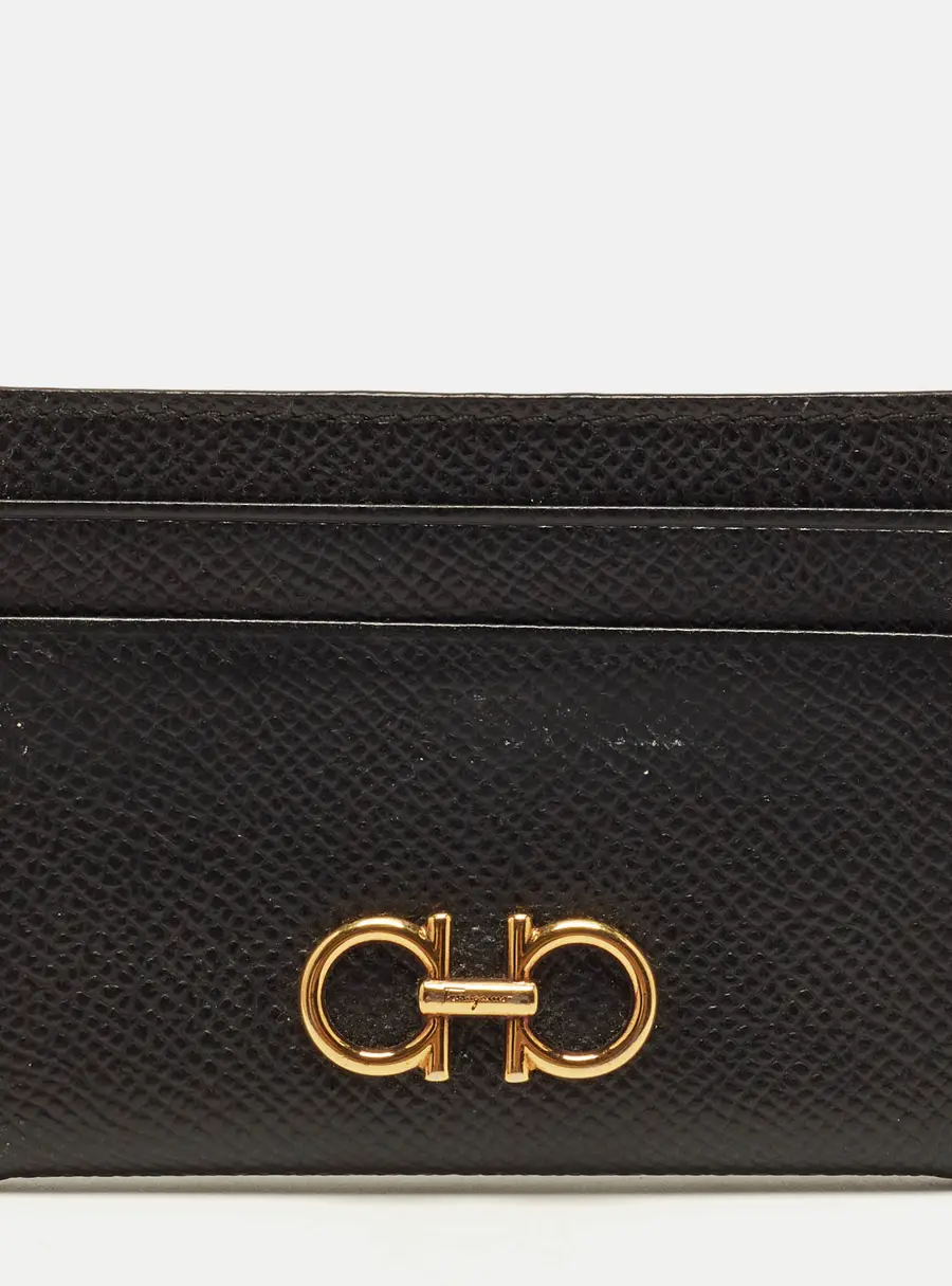 Salvatore Ferragamo Gancini Black Leather Card Holder