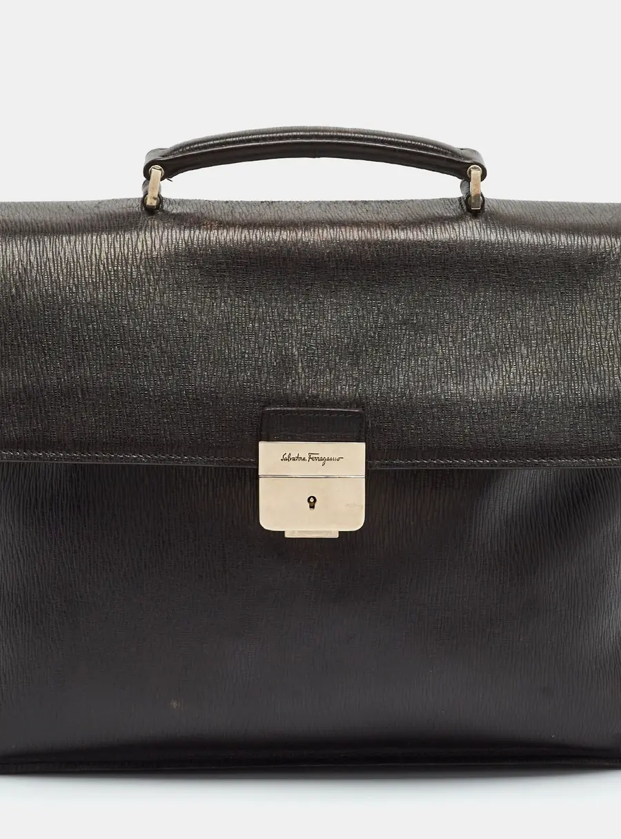 Salvatore Ferragamo Dark Brown Leather Double Gusset Briefcase