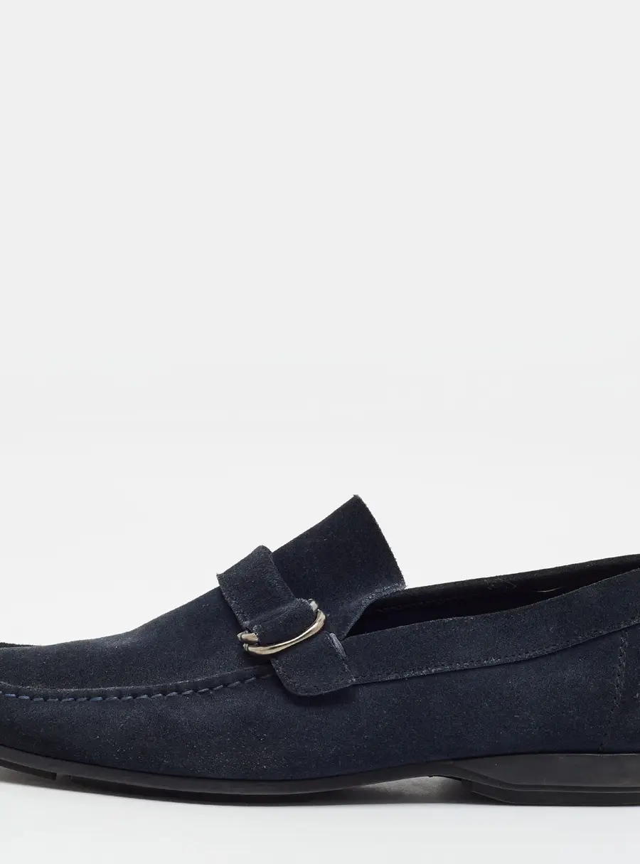 Salvatore Ferragamo Gancini Size 42.5 Navy Blue Suede Slip On Loafers