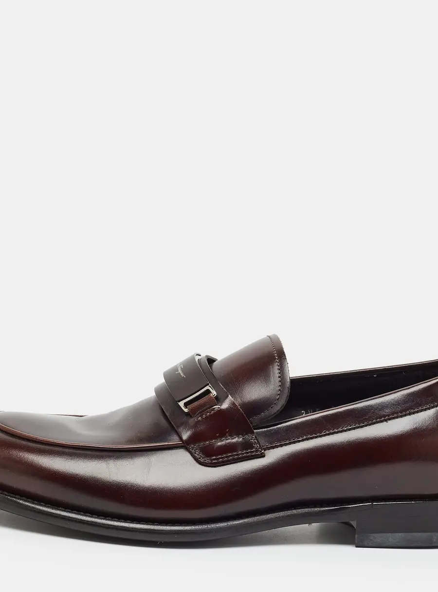 Salvatore Ferragamo Size 41.5 Brown Leather  Logo Penny Loafers
