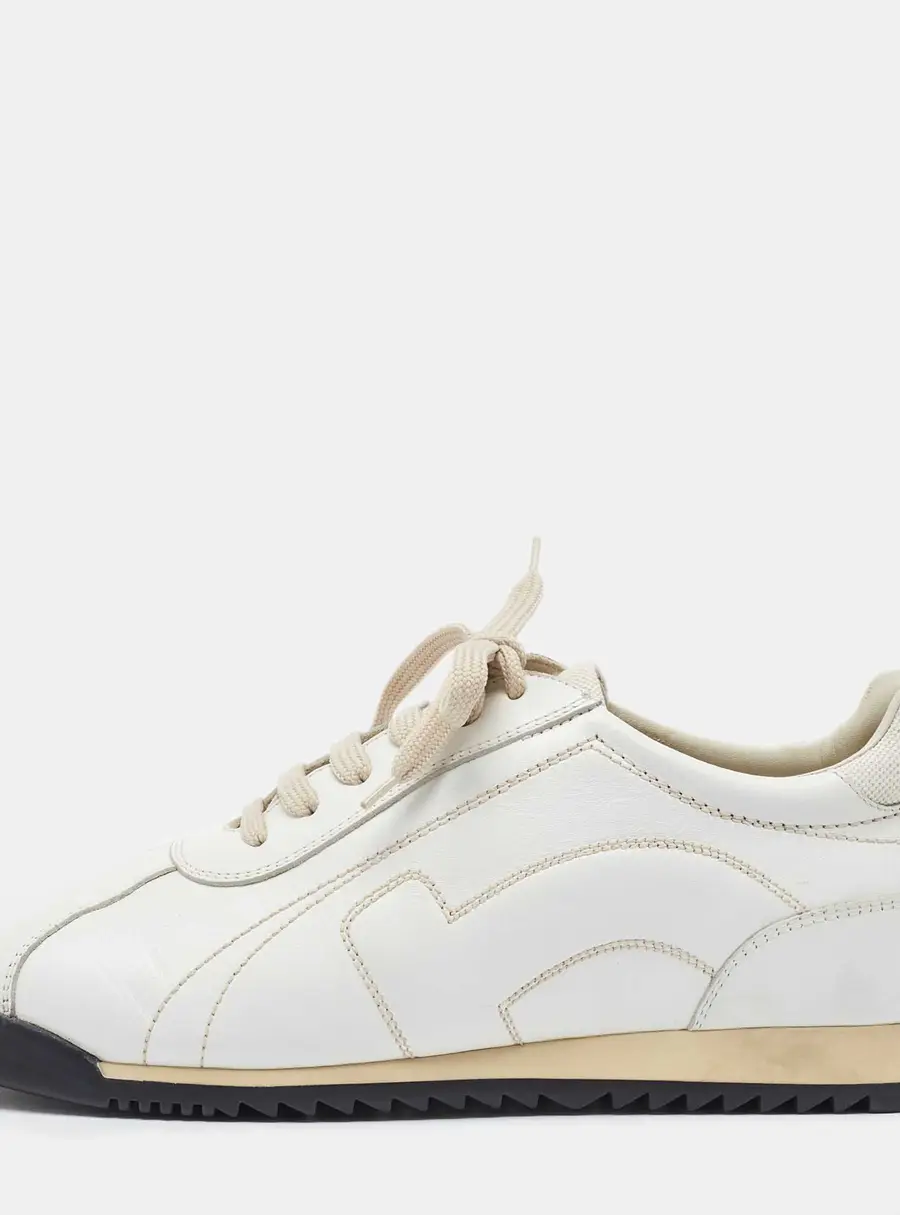 Salvatore Ferragamo White Leather Low Top Sneakers Size 41.5