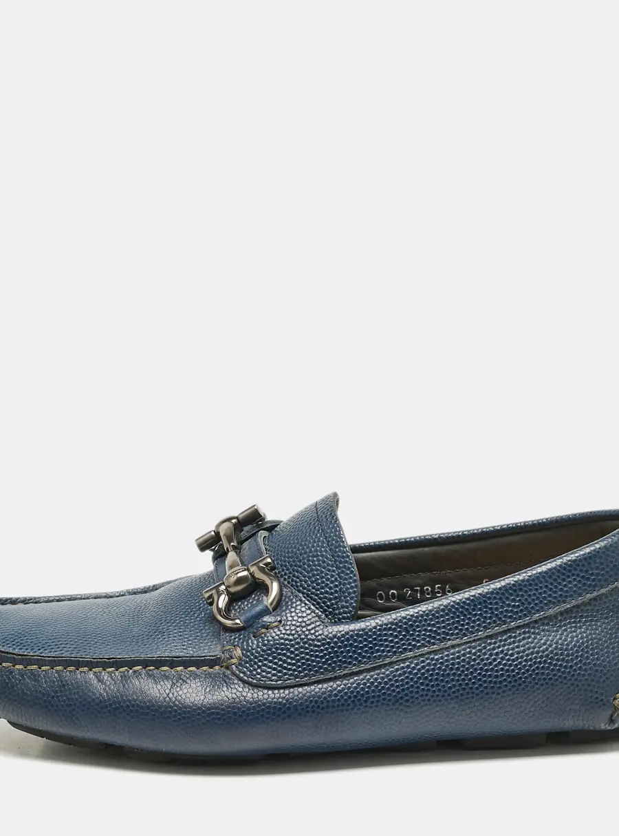 Salvatore Ferragamo Navy Blue Leather Parigi Gancini Loafers Size 39