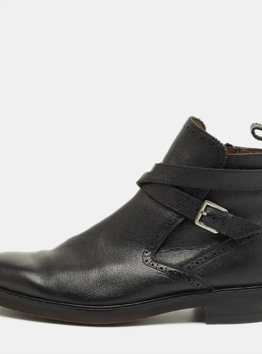 Salvatore Ferragamo Black Leather Buckle Knee Length Boots Size 44.5