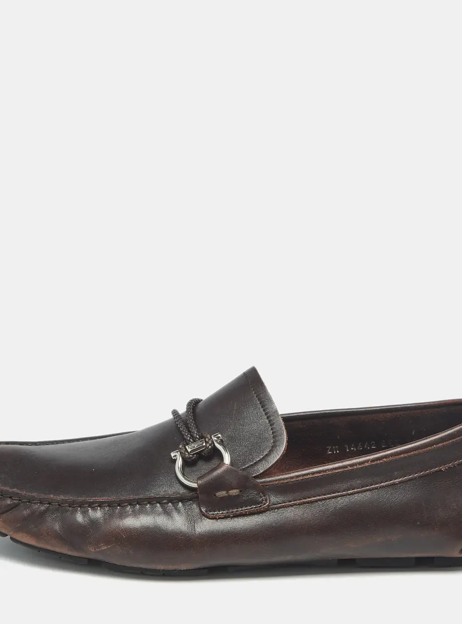 Salvatore Ferragamo Dark Brown Leather Gancini Loafers Size 44
