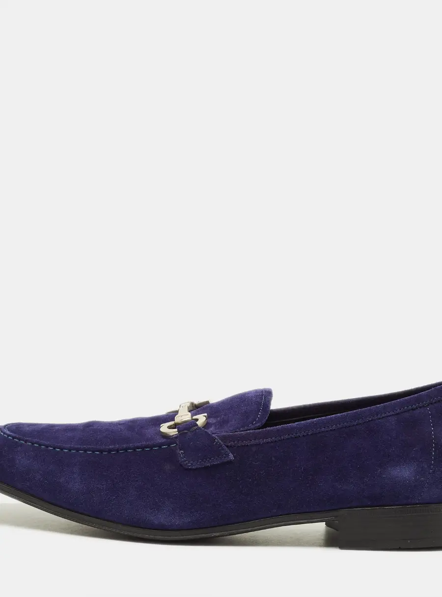 Salvatore Ferragamo Gancini Size 43.5 Blue Suede Loafers