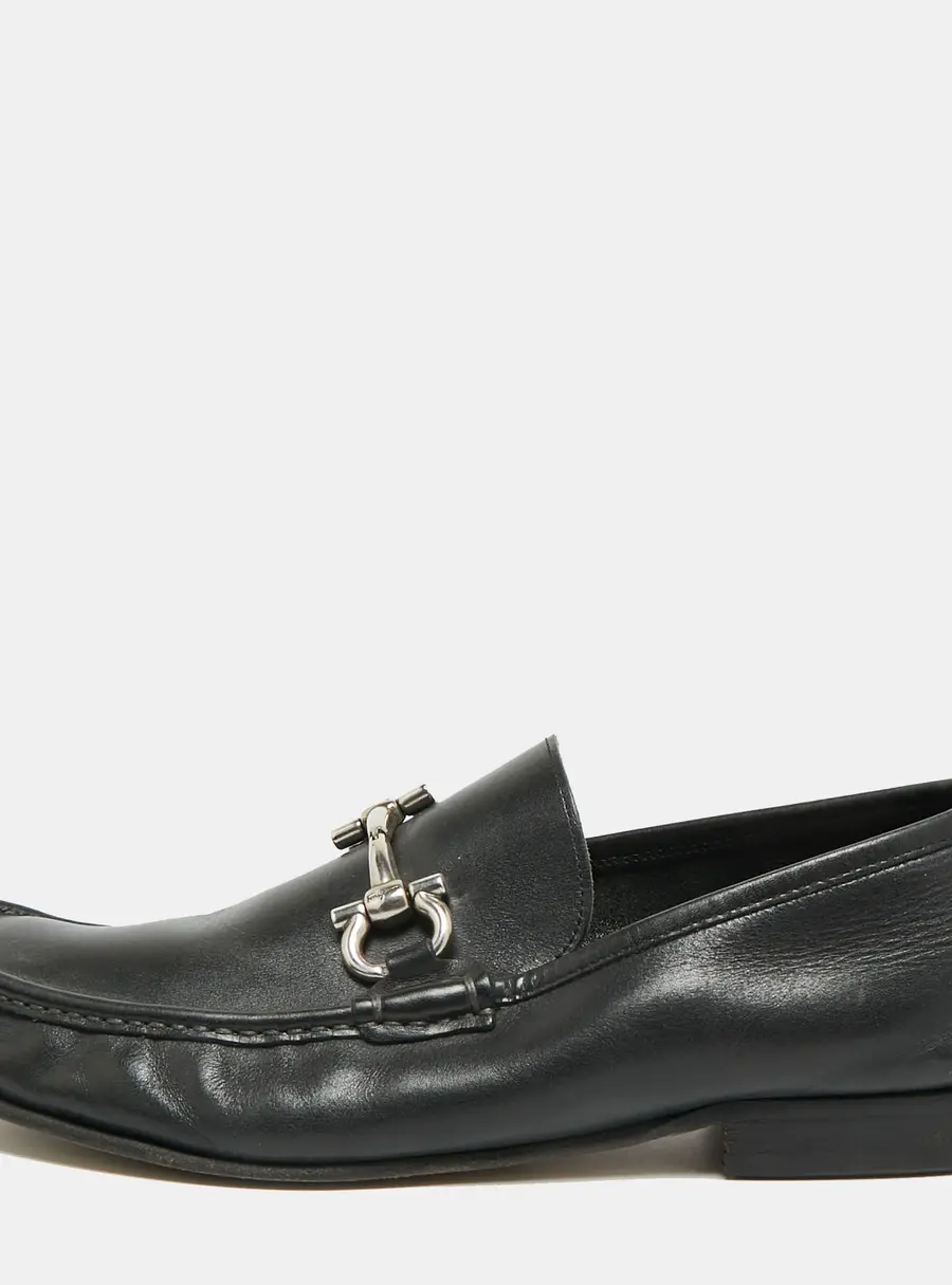 Salvatore Ferragamo Gancini Size 44.5 Black Leather Loafers