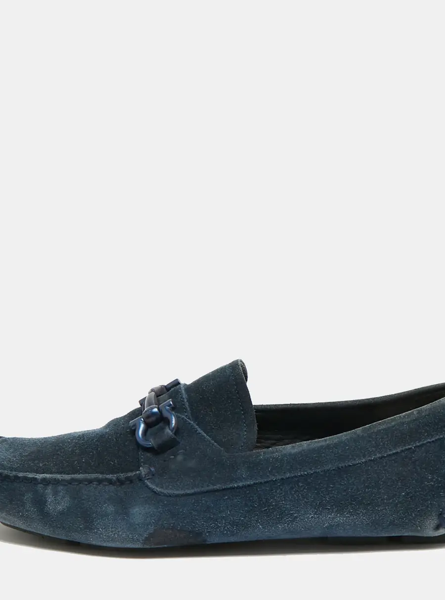 Salvatore Ferragamo Gancini Size 43.5 Navy Blue Suede Loafers