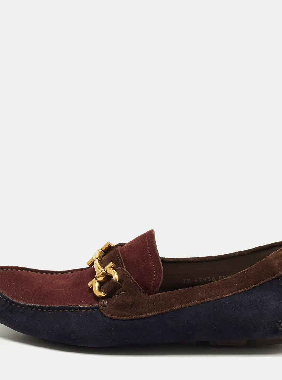 Salvatore Ferragamo Gancini Size 40 Tricolor Suede Loafers
