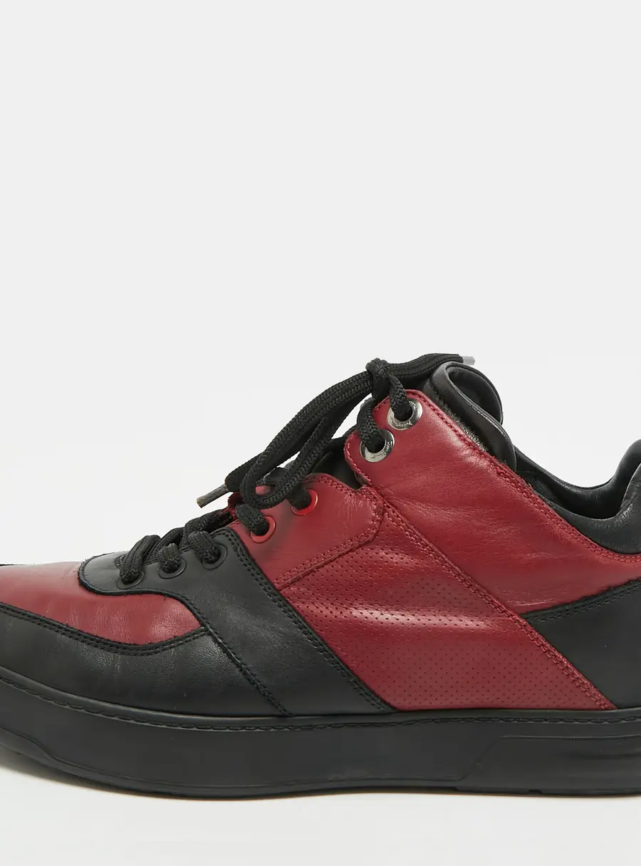 Salvatore Ferragamo Size 41.5 Black/Red Leather Lace Up Sneakers