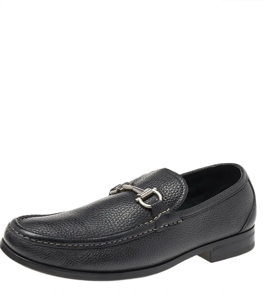 Salvatore Ferragamo Black Leather Gancini Slip On Loafers Size 41