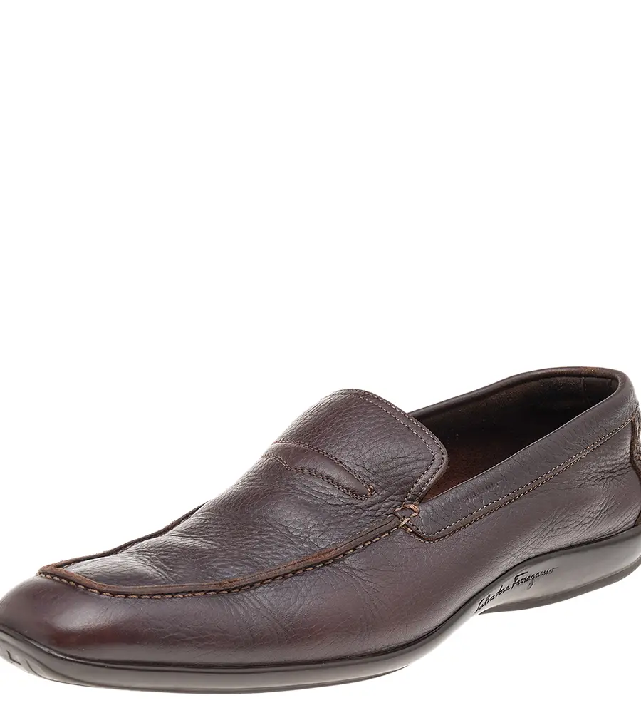 Salvatore Ferragamo Dark Brown Leather Slip On Penny Loafers Size 41.5