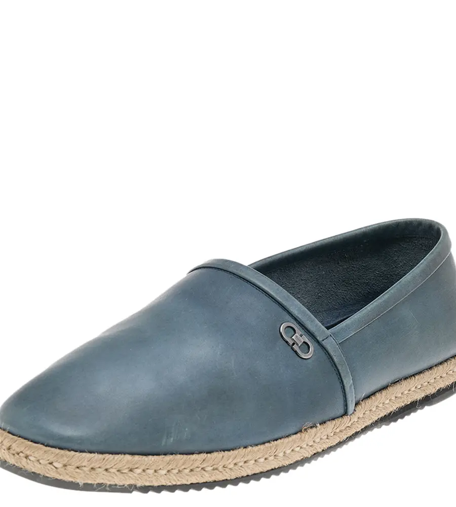 Salvatore Ferragamo Blue Leather Slip on Espadrilles Size 43