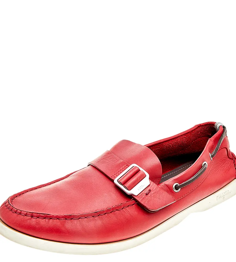 Salvatore Ferragamo Red Leather Slip On Loafers Size 46