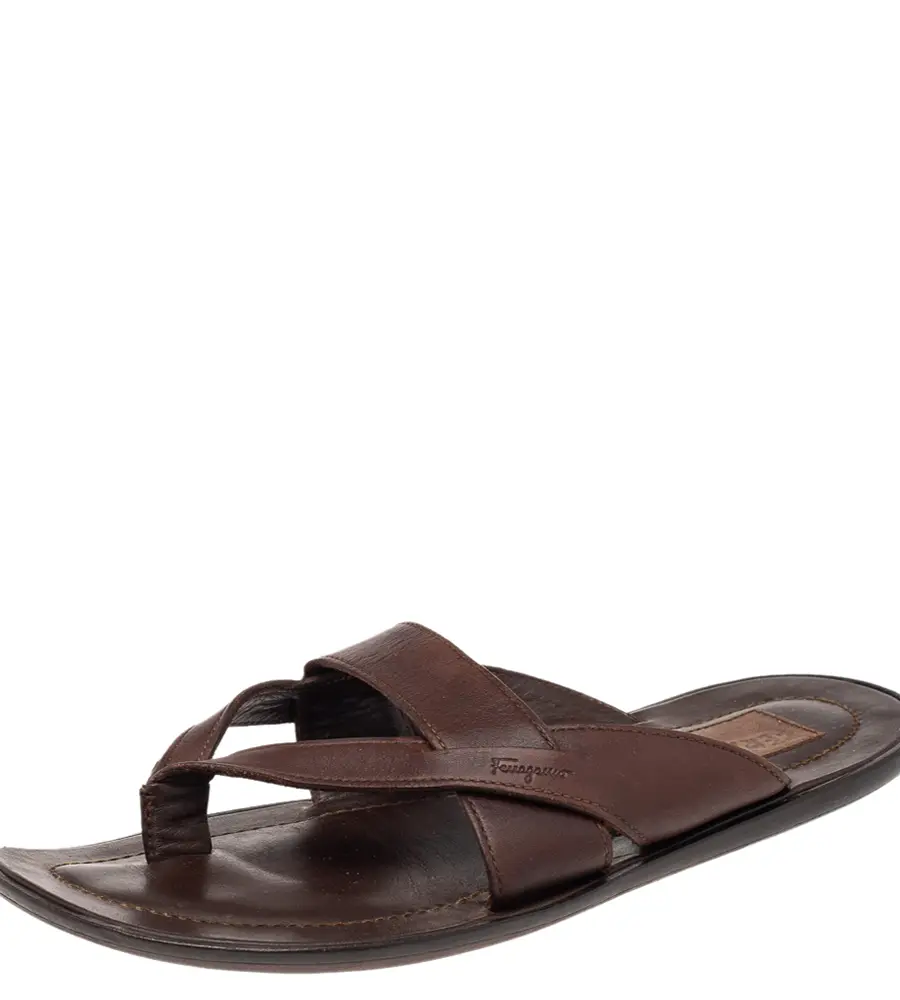 Salvatore Ferragamo Brown Leather Thong Sandals Size 40.5