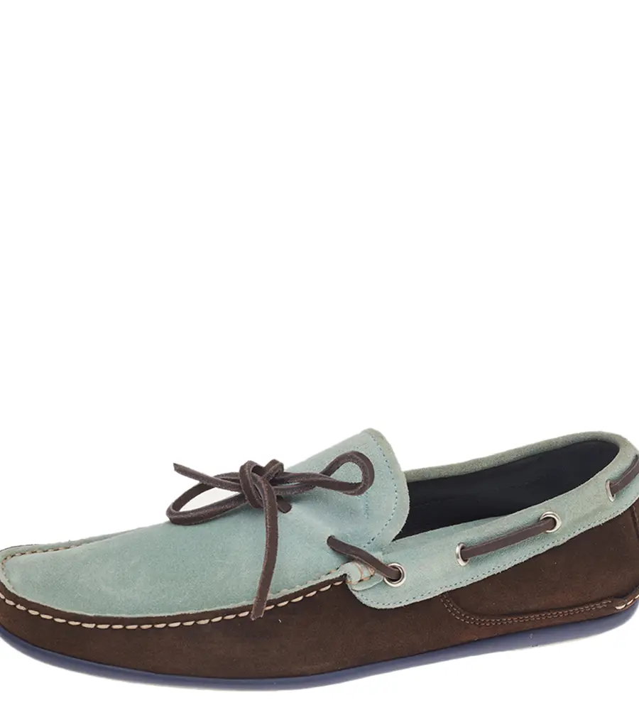 Salvatore Ferragamo Mint Green/Brown Suede And Leather Slip On Loafers Size 41.5