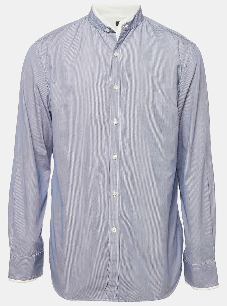 Shanghai Tang Blue Striped Cotton Long Sleeve Shirt L