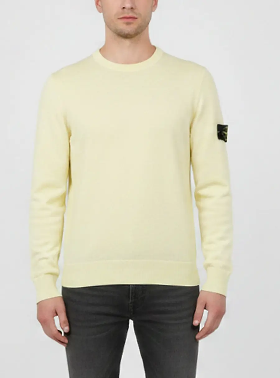 Stone Island Yellow Logo Patch Knit Crew Neck Sweater M
