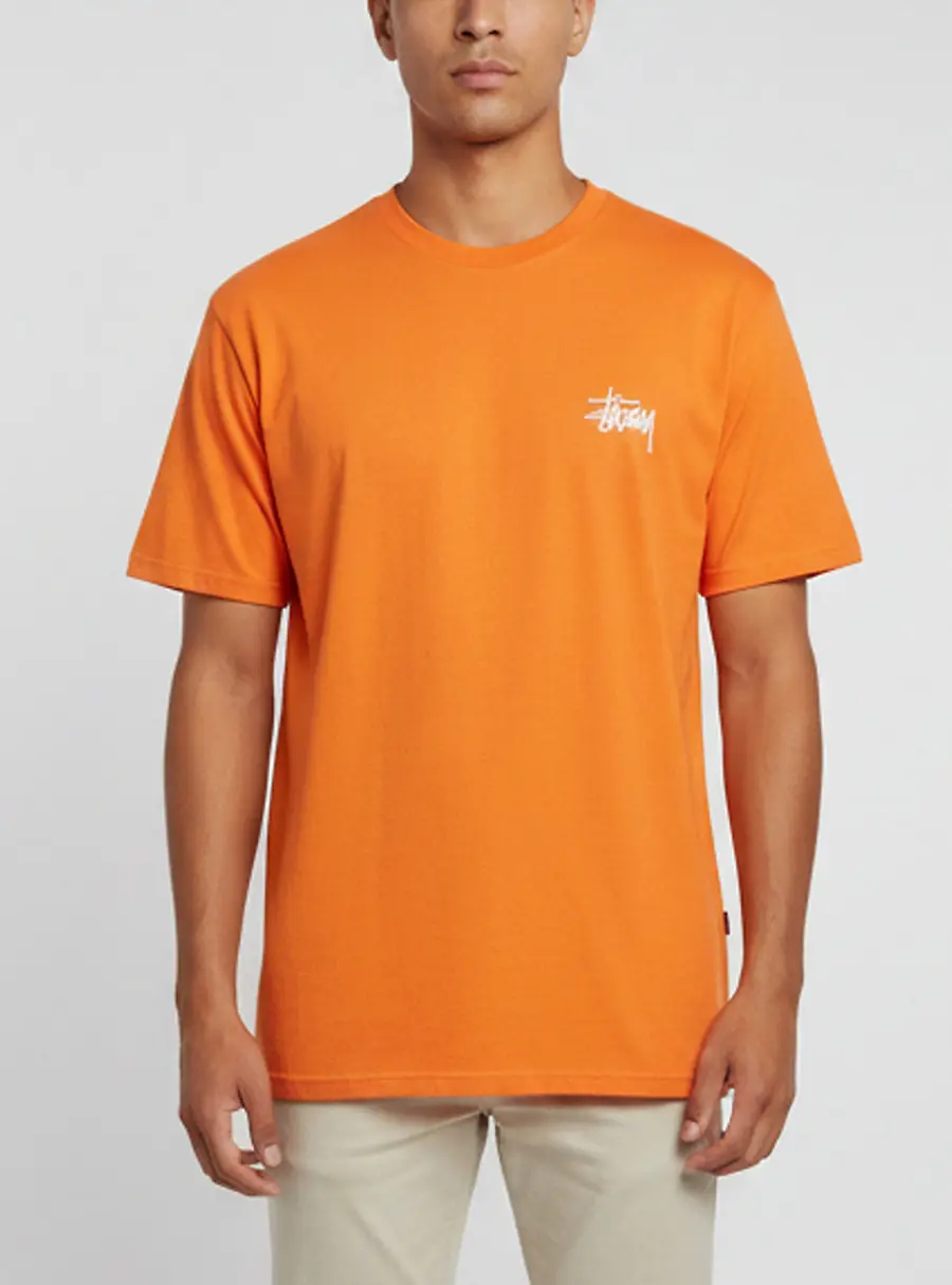 Stüssy Orange Printed Cotton Crewneck T-Shirt M
