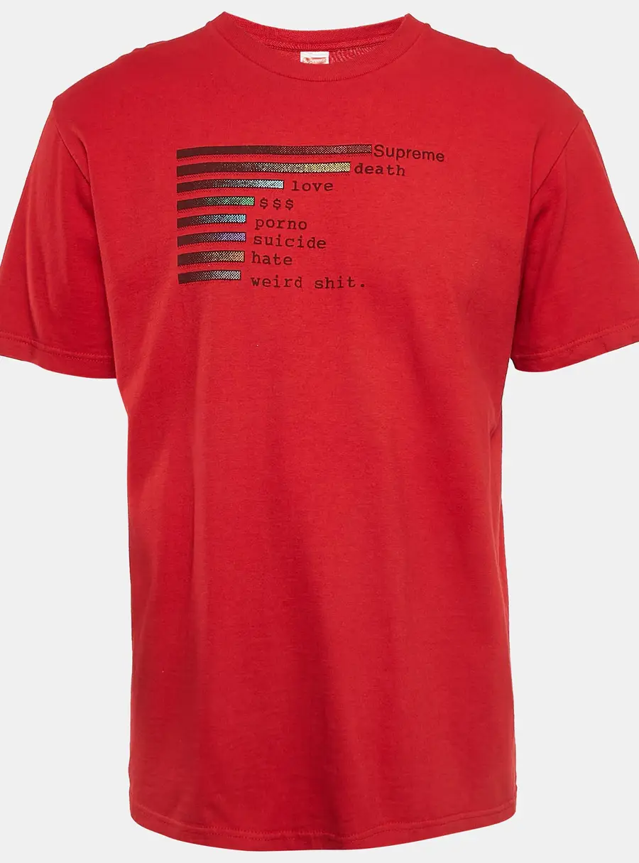 Supreme Red Printed Cotton Crew Neck T-Shirt M