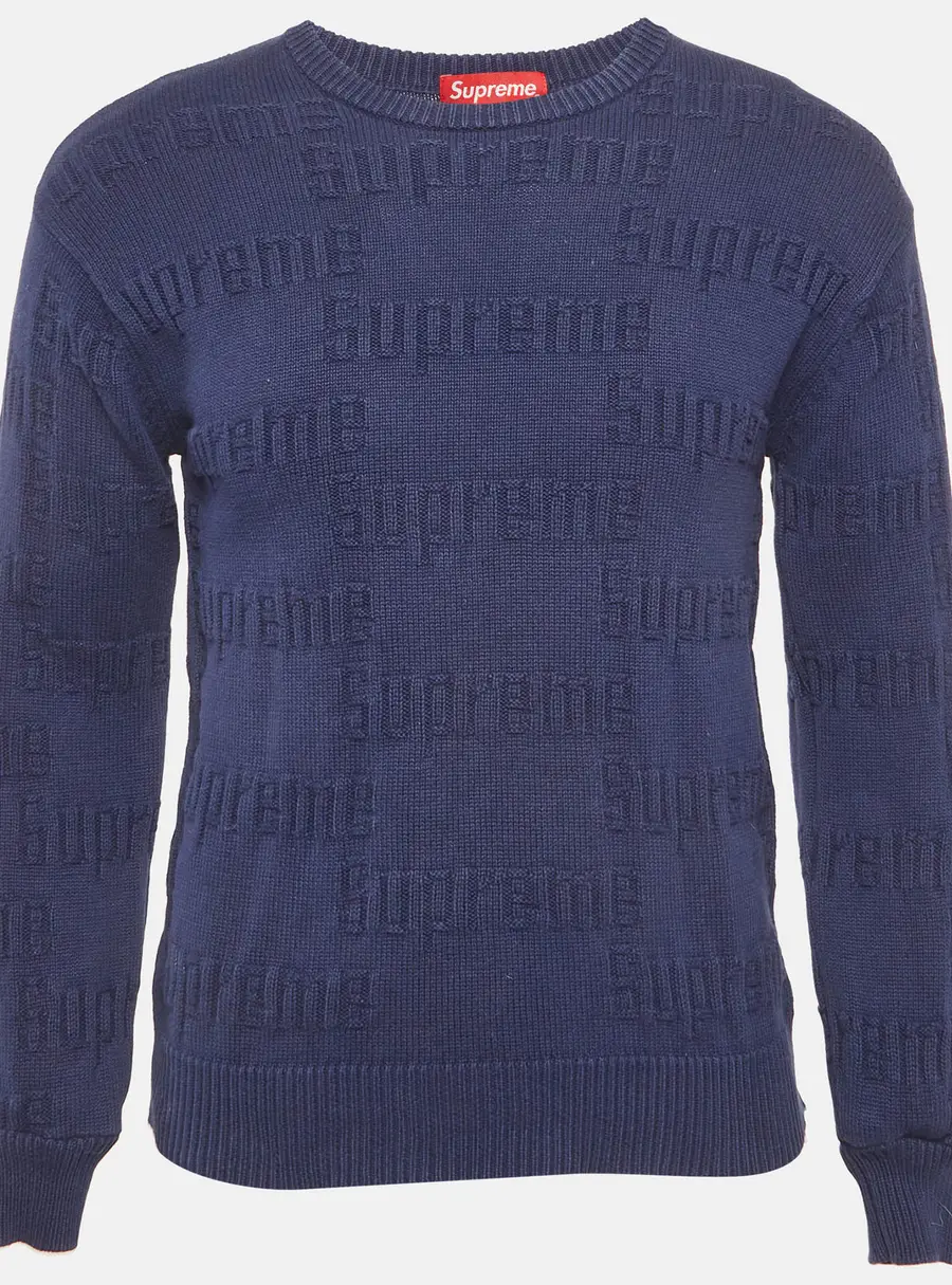 Supreme Navy Blue Wool Raised Logo Sweater S