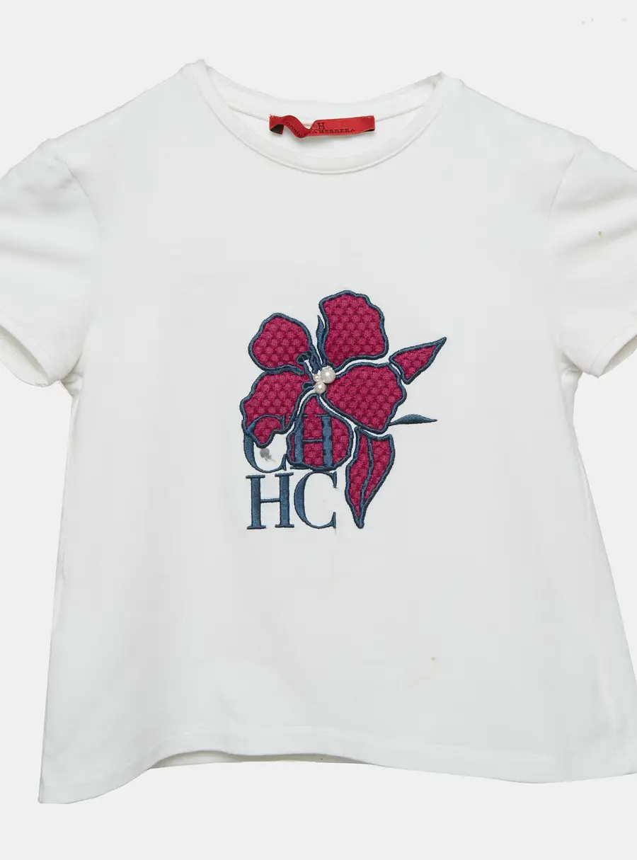 CH Carolina Herrera Kids White Floral Embroidered Cotton Top 4 Yrs