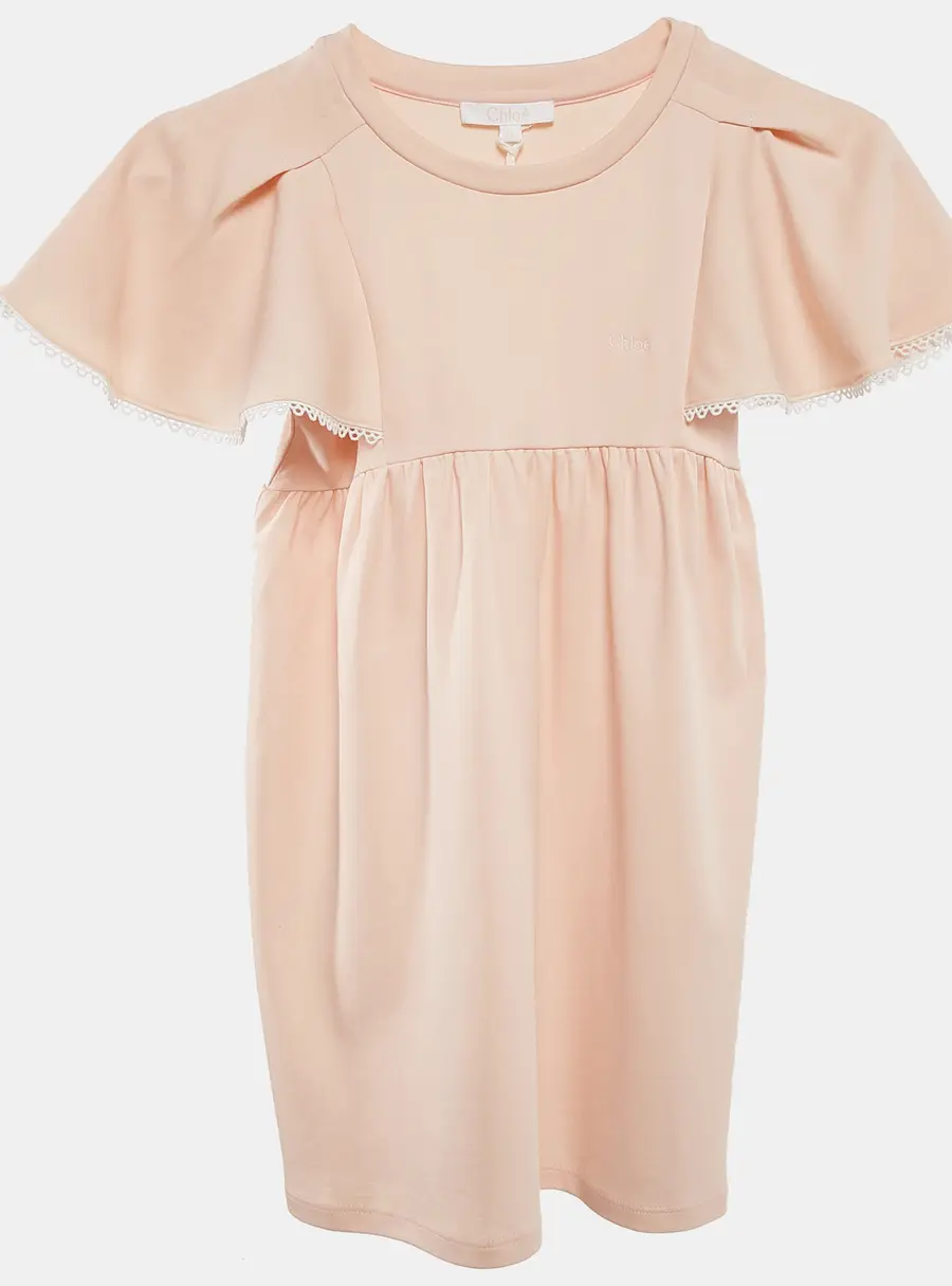 Chloé Kids Pink Guipure Lace Trim Cotton Jersey Dress 6 Yrs