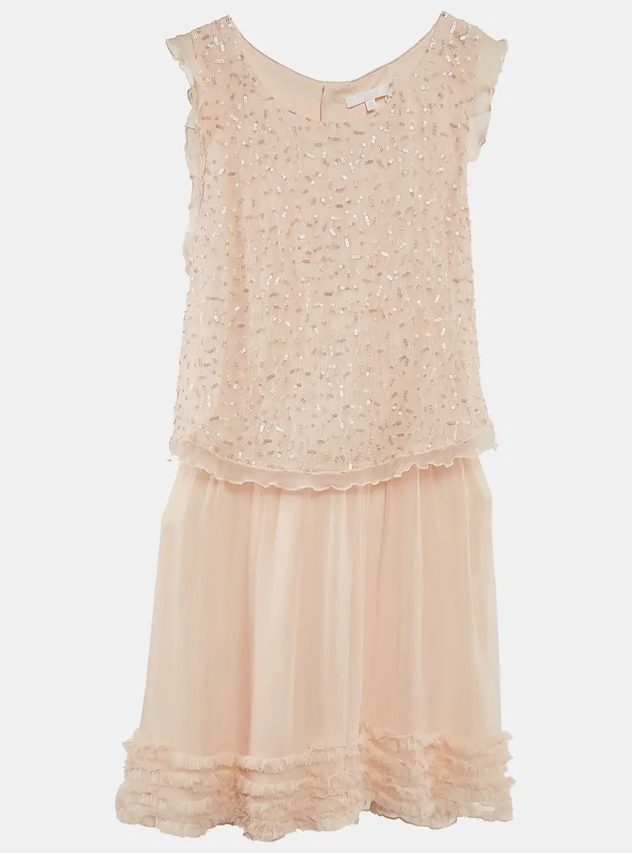 Chloe Light Orange Sequin Detail Silk Cut-Out Dress 12 Yrs